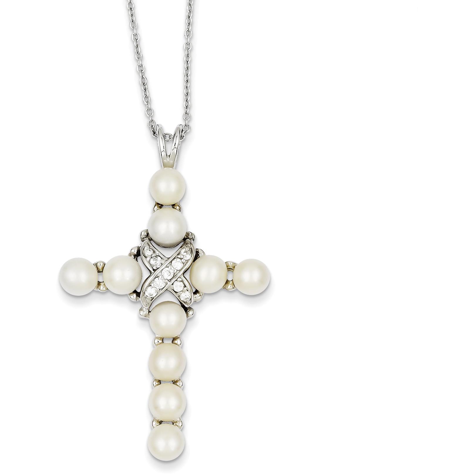 Findingking Sterling Silver White Imitation Pearl & CZ Cross Charm at Sears.com