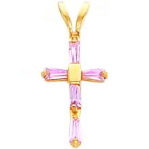 Findingking 14K Gold Pink CZ Cross Necklace Childrens Jewelry 15" at Sears.com
