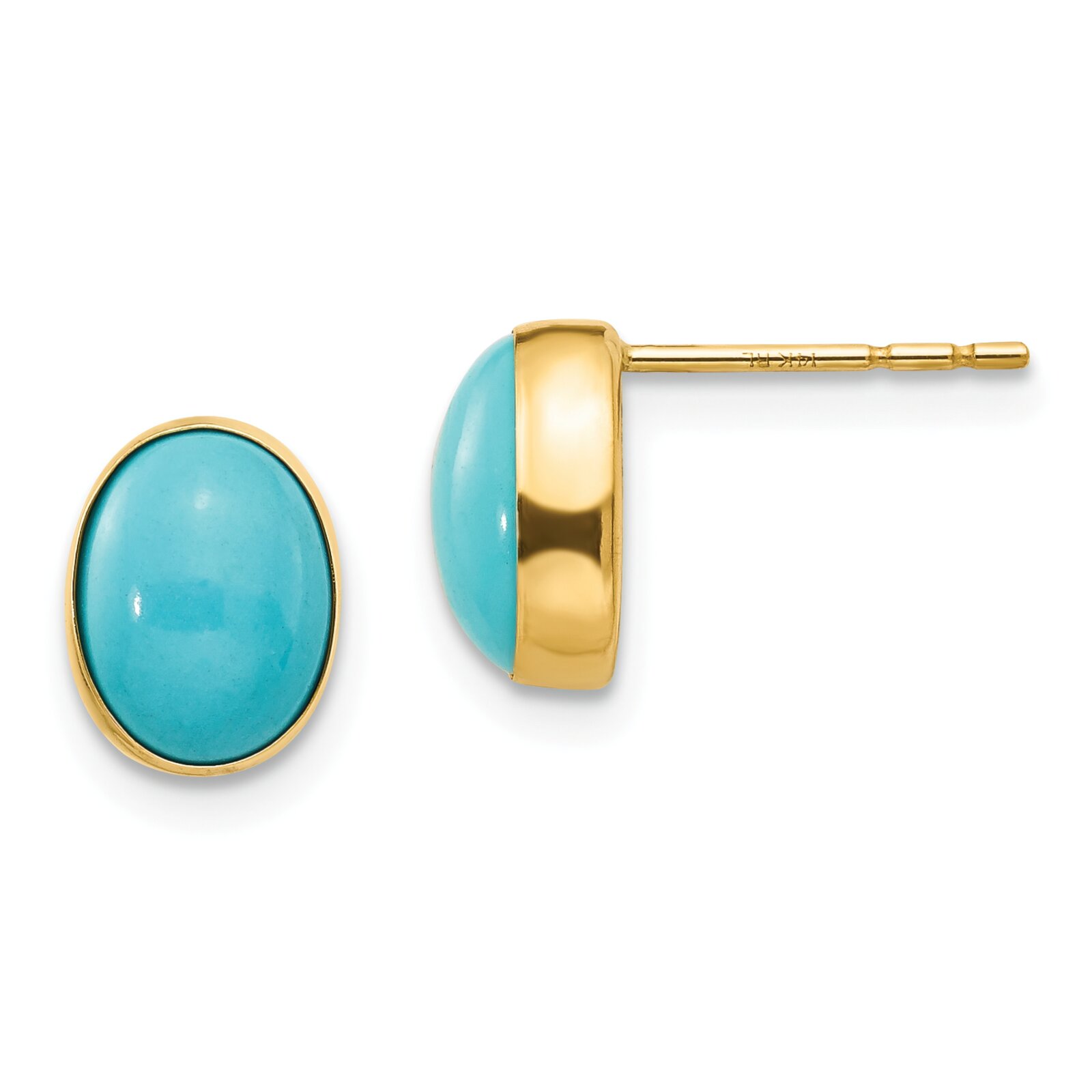 Findingking 14K Gold Bezel Set Oval Turquoise Stud Earrings at Sears.com