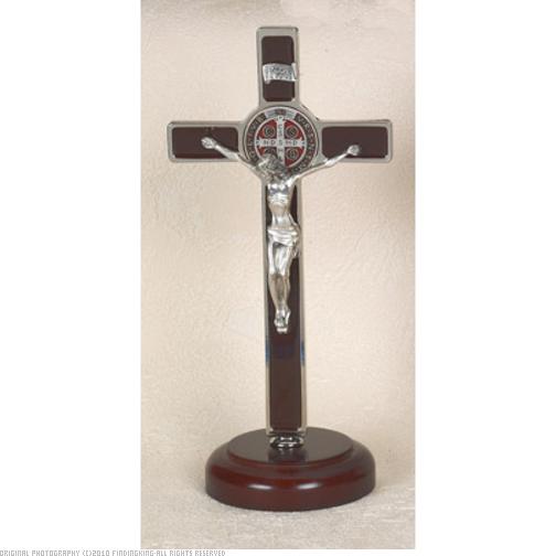 Findingking INRI Crucifix w/St. Benedict Medal Wood Base Brown 8" at Sears.com