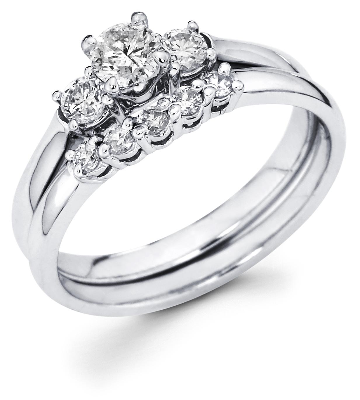 Jewels 14k White Gold Trio 3 Ring Engagement Wedding Ring Band Set ...