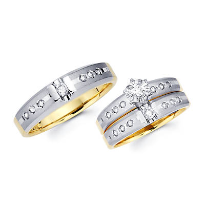 Showman Jewels .41ct Diamond 14k Two Tone Gold Engagement Wedding Trio 3 Three Ring His and Hers Set (G-H, SI2) at Sears.com