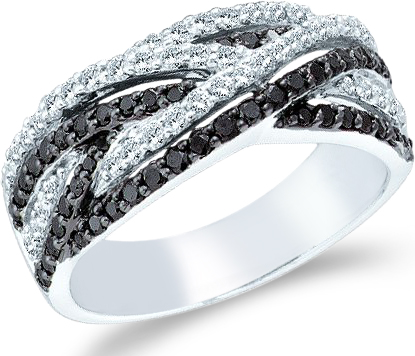 Showman Jewels 14k White Gold Black Diamond n White Cross Over Round Cut Womens Diamond Wedding Anniversary Ring Band (.88 cttw) at Sears.com