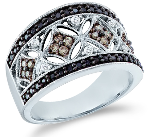 Showman Jewels 14k White Gold Large Black, Brown Chocolate & White Diamond Round Cut Womens Diamond Wedding  Ring Band (1/2 cttw) at Sears.com