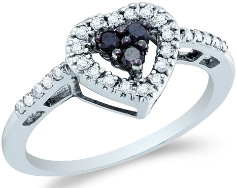Showman Jewels 14k White Gold Black and White Diamond Heart Shape Round Cut Diamond Engagement Wedding  Ring Band (1/3 cttw) at Sears.com