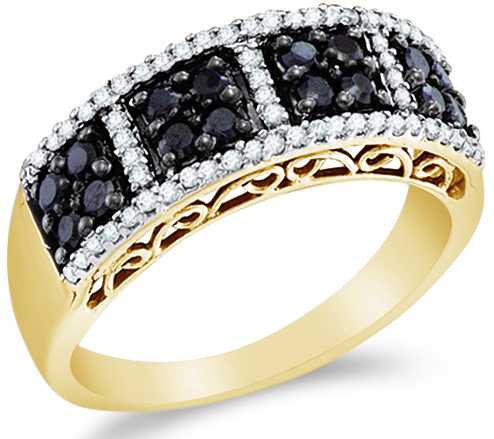 Showman Jewels 14k Yellow Gold Black and White Diamond Round Cut Womens Wedding Anniversary Ring Band 7mm (.55 cttw) at Sears.com