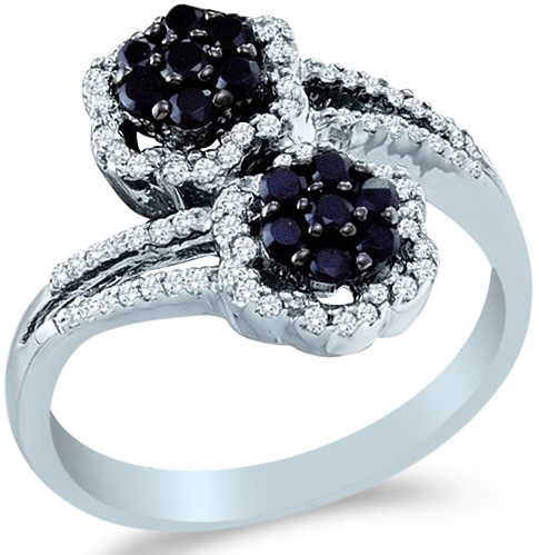 Showman Jewels 14k White Gold Black and White Diamond Cross Over Round Cut  Diamond Wedding Ring Band (1/2 cttw) at Sears.com