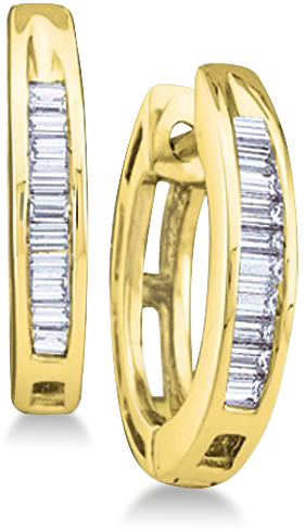 Showman Jewels Hoop Huggie Baguette Diamond Earrings 10k Yellow Gold - 12mm Height * 2mm Width (.15 cttw, H Color, I1 Clarity) at Sears.com