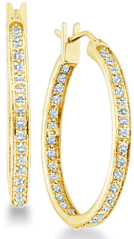 Showman Jewels 14k Yellow Gold Two Double Sided Back and Front Round Diamond Large Hoop Earrings - 24mm Height * 3mm Width (1/2 cttw) at Sears.com