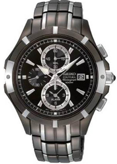 Seiko Men Seiko SNAE57 Coutura Black And Silver Tone Coutura Quartz Alarm Chronograph at Sears.com