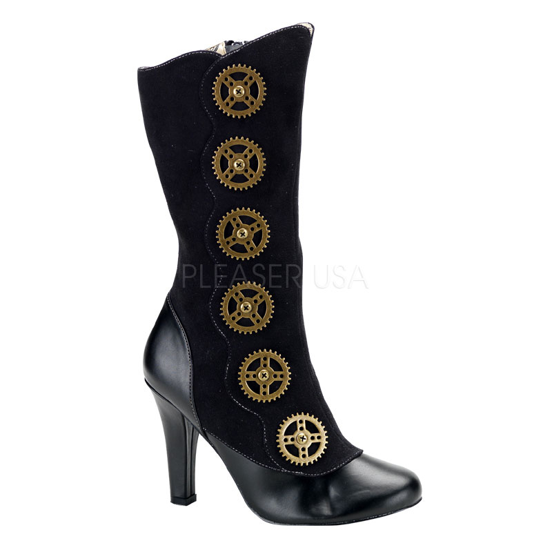 Demonia Steampunk Calf Boot W/steam Gear Buttons