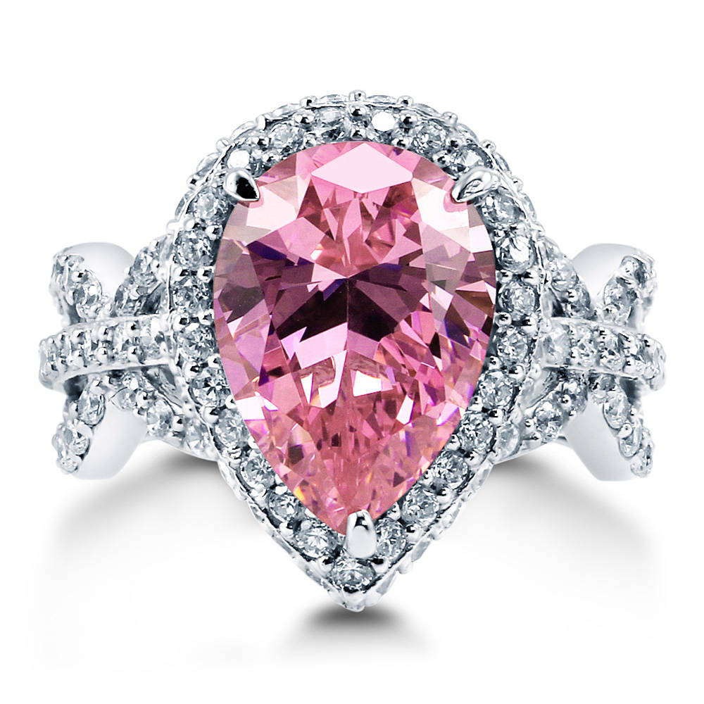 BERRICLE Pear Pink Cubic Zirconia CZ Sterling Silver Halo Cocktail Ring 5.41 Ct Size 4 5 6 7 8 9 10 - Women Fashion Right Hand Jewelry at Sears.com