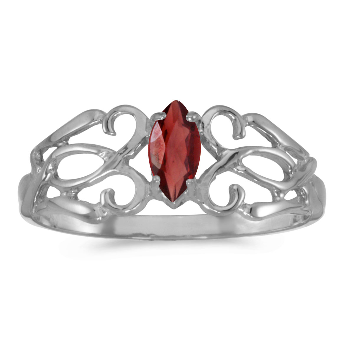 Birthstone Company 14k White Gold Marquise Garnet Filagree Ring Birthstone Company 14k White Gold Marquise Garnet Filagree Ring