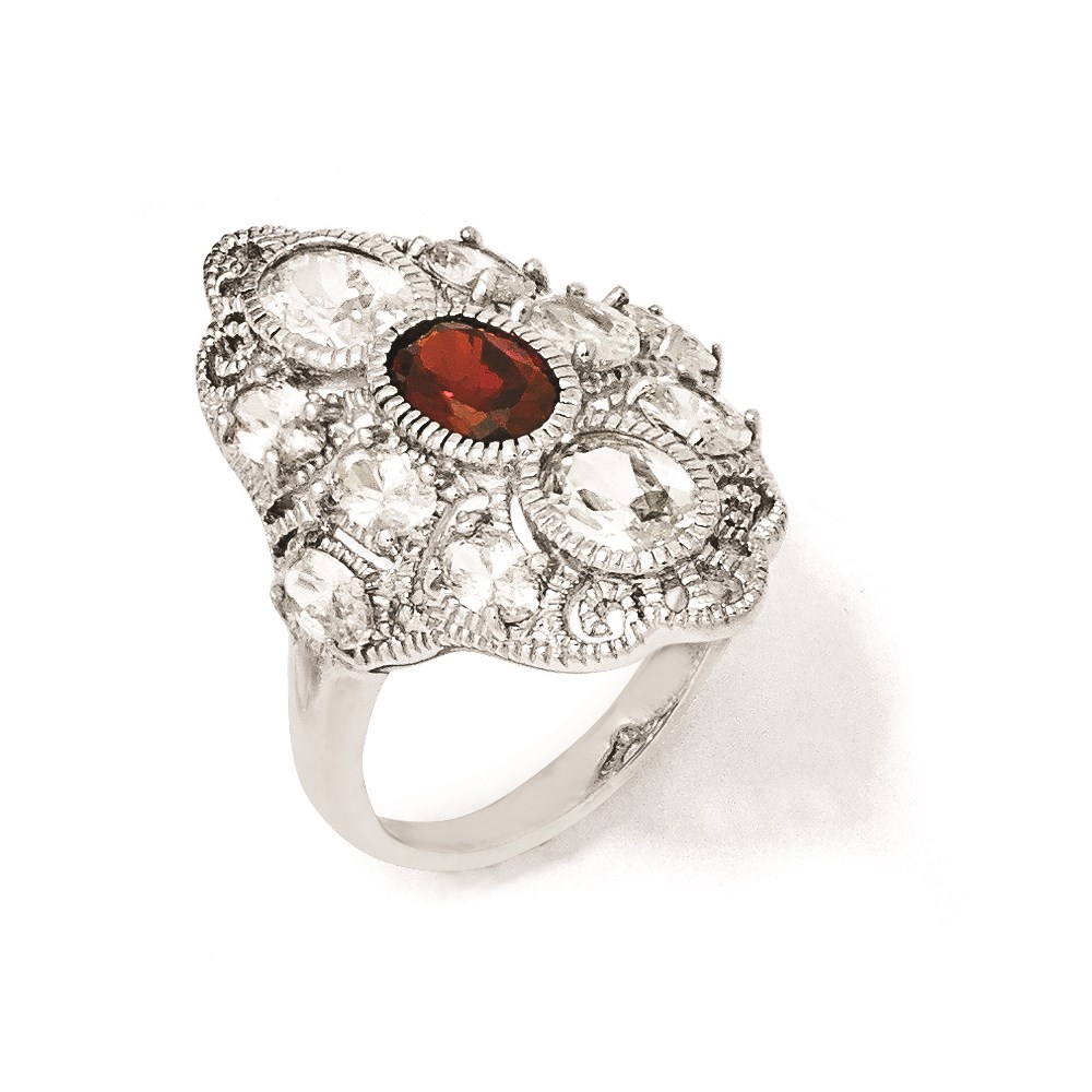 Sterling Silver Red & White CZ Ring