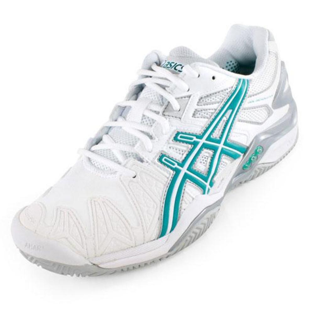 Women`s GELResolution 5 Clay Court Tennis Shoes White and Green