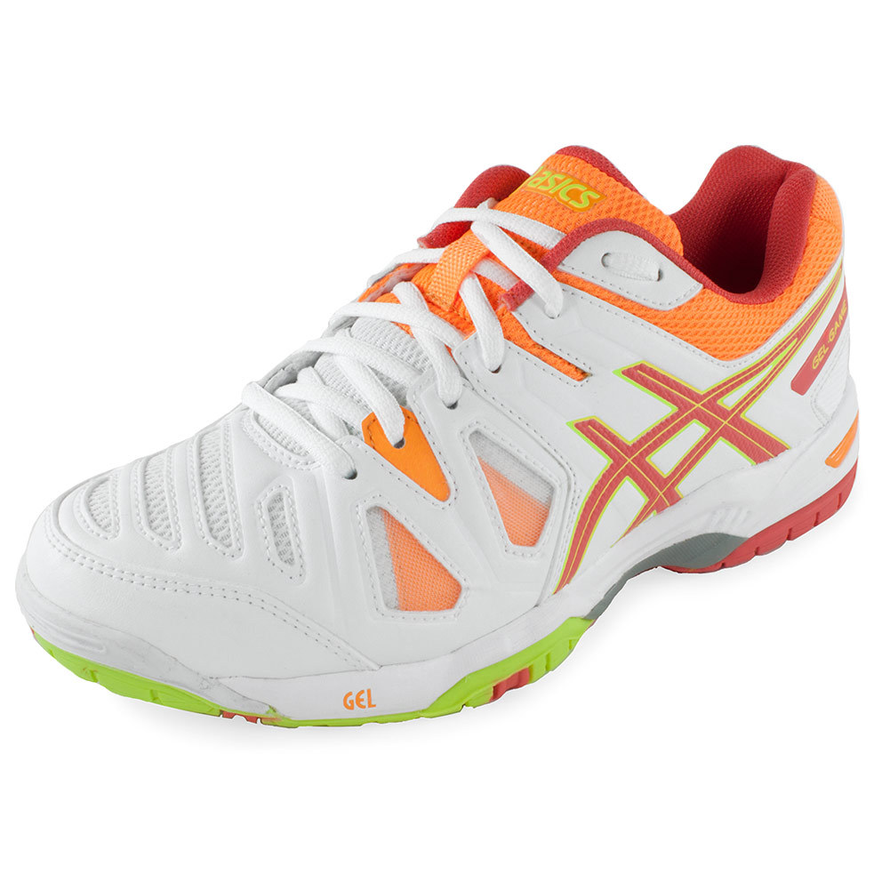 Women`s GelGame 5 Tennis Shoes White and Hot Coral