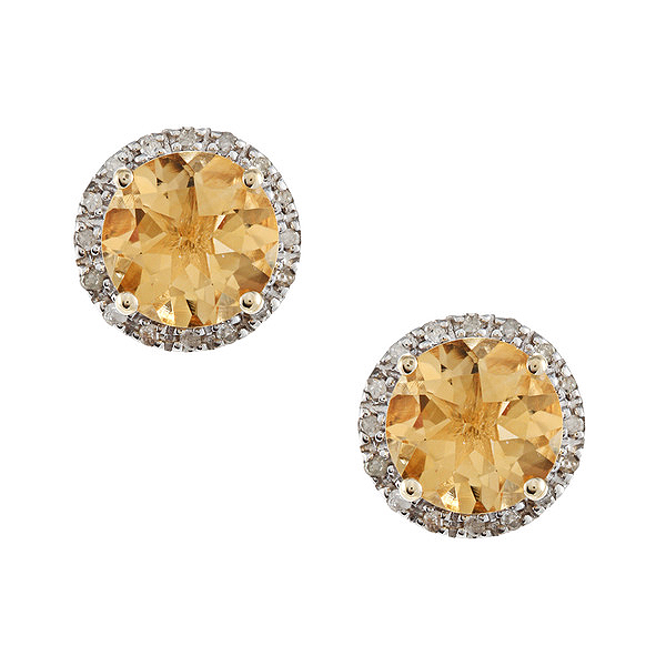 Designer-Diamonds.net 10k Yellow Gold Round Citrine and Pave Diamond Earrings (1/5 TDW) at Sears.com