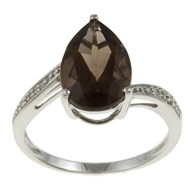 Designer-Diamonds.net White Gold Pear Smokey Topaz and Diamond Ring - size 8 at Sears.com