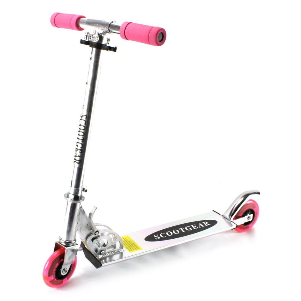 ScootGear Children's Kid's Two Wheeled Metal Toy Kick Scooter w/ Adjustable Handlebar Height, Light Up Wheels (Pink)
