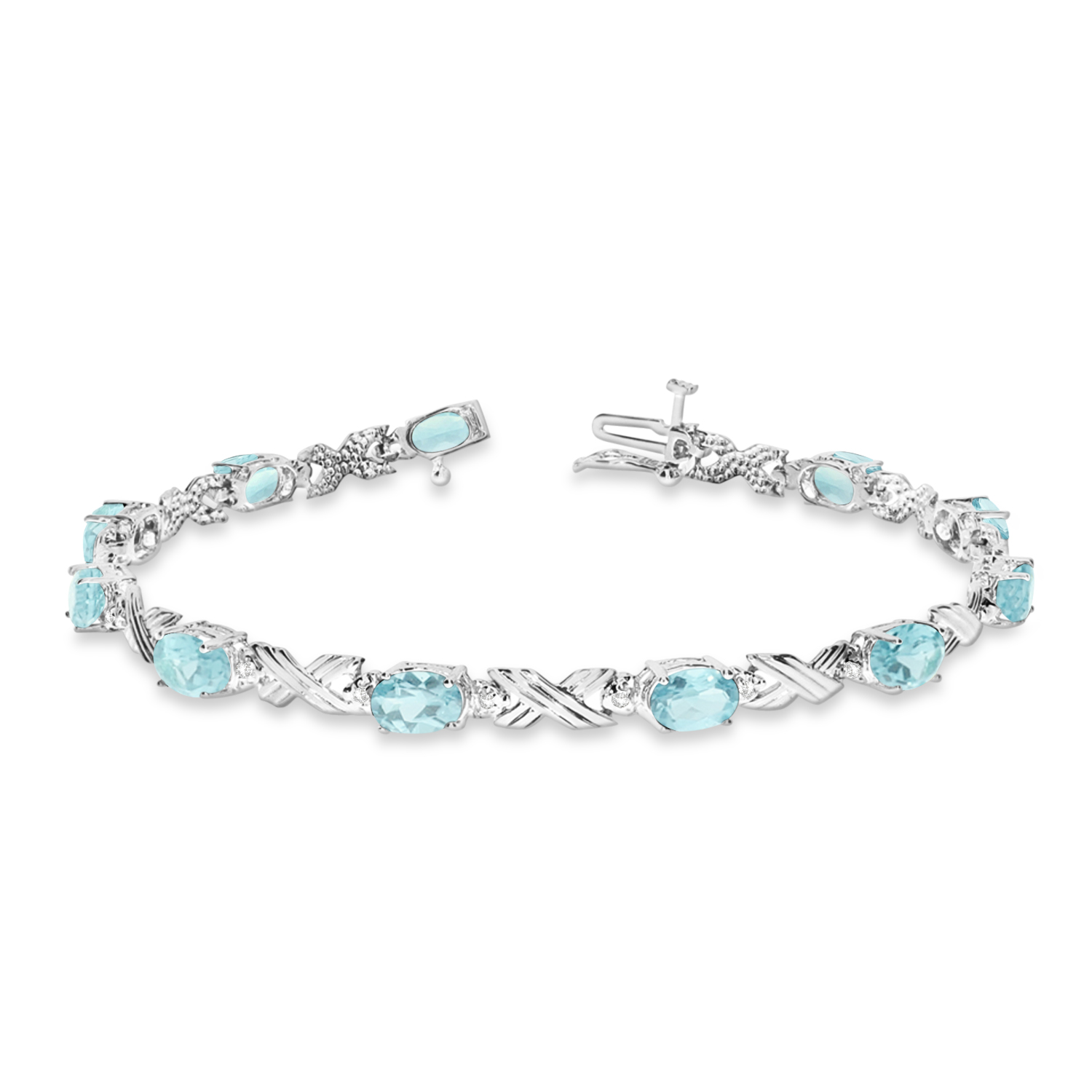 Allurez Aquamarine and Diamond XOXO Link Bracelet in 14k White Gold (6.65ct) at Sears.com