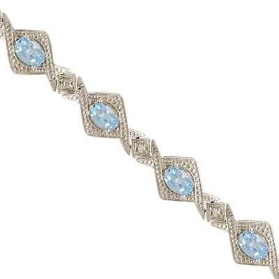Allurez 5.63ct Antique Style Aquamarine and Diamond Link Bracelet 14k White Gold at Sears.com