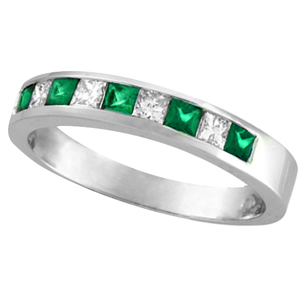 Allurez Princess-Cut Diamond and Emerald Ring Band in Palladium (0.73ct) at Sears.com