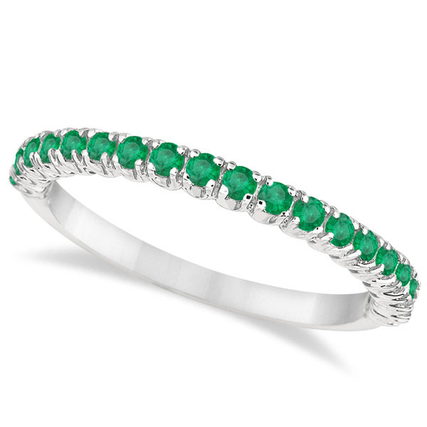 Allurez Half-Eternity Pave-set Thin Emerald Stacking Ring 14k White Gold (0.65ct) at Sears.com