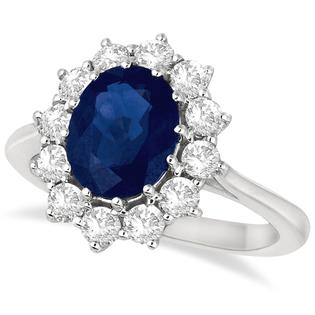 Allurez Oval Blue Sapphire and Diamond Accented Ring 14k White Gold (3.60ctw) Allurez Oval Blue Sapphire and Diamond Accented Ring 14k White Gold (3.60ctw)
