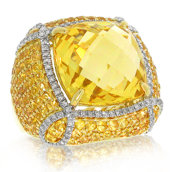 Allurez 0.57ct Diamond and 12.48ct Citrine and 3.87ct Yellow Sapphire 14k Yellow Gold Ring Allurez 0.57ct Diamond and 12.48ct Citrine and 3.87ct Yellow Sapphire 14k Yellow Gold Ring