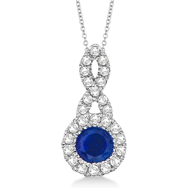 Allurez&nbsp; Blue Sapphire and Diamond Swirl Pendant Necklace 14K White