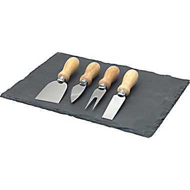 Global 5-Piece: Slate Cheese Cutting Board Kitchen Set with 4-Cheese Knives at mygofer.com
