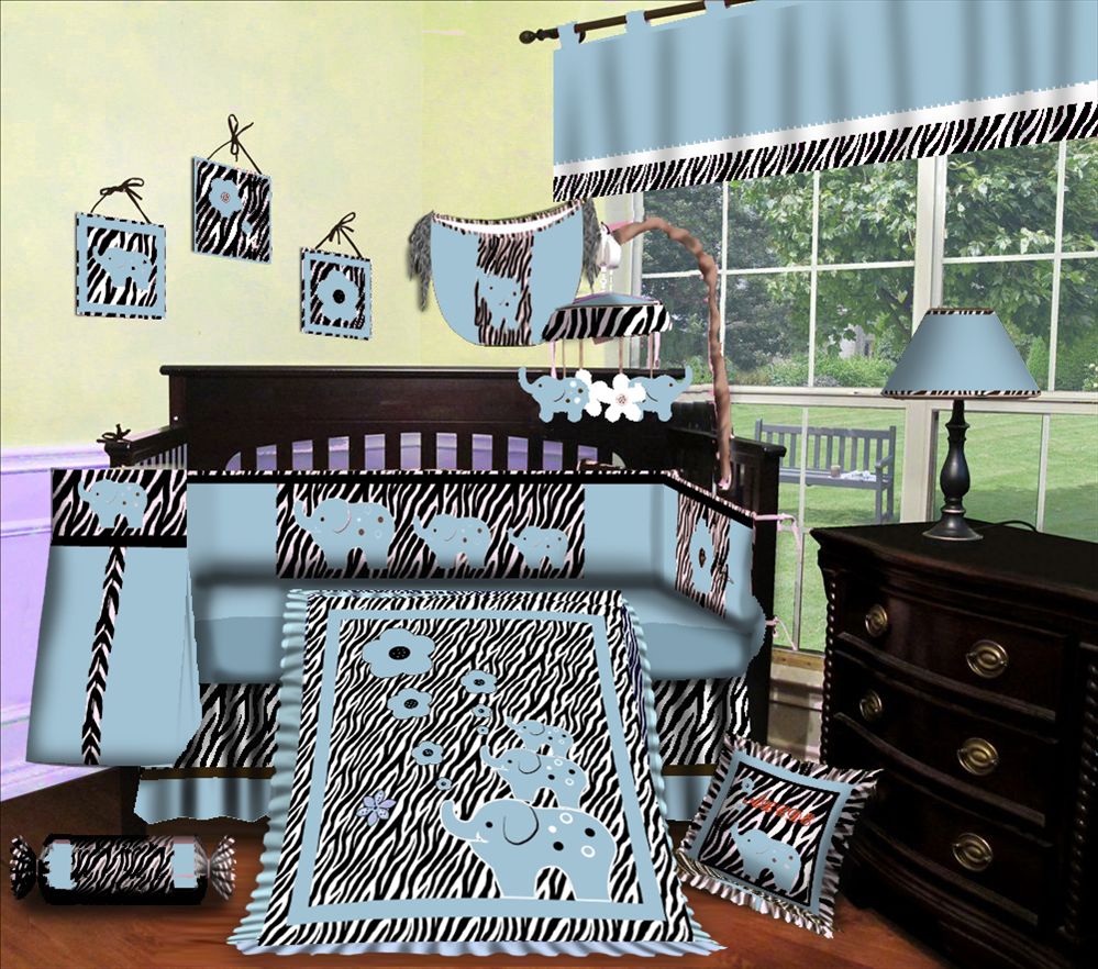SISI Custom Baby Boy Boutique - Blue Zebra 15 Pc Baby Bedding Nursery Crib Set at Sears.com