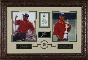 Sports Memorabilia Tiger Woods unsigned 21x31 Custom Leather Framed 2 Photo Engraved Signature US Open/ Scorecard & Pin at Sears.com