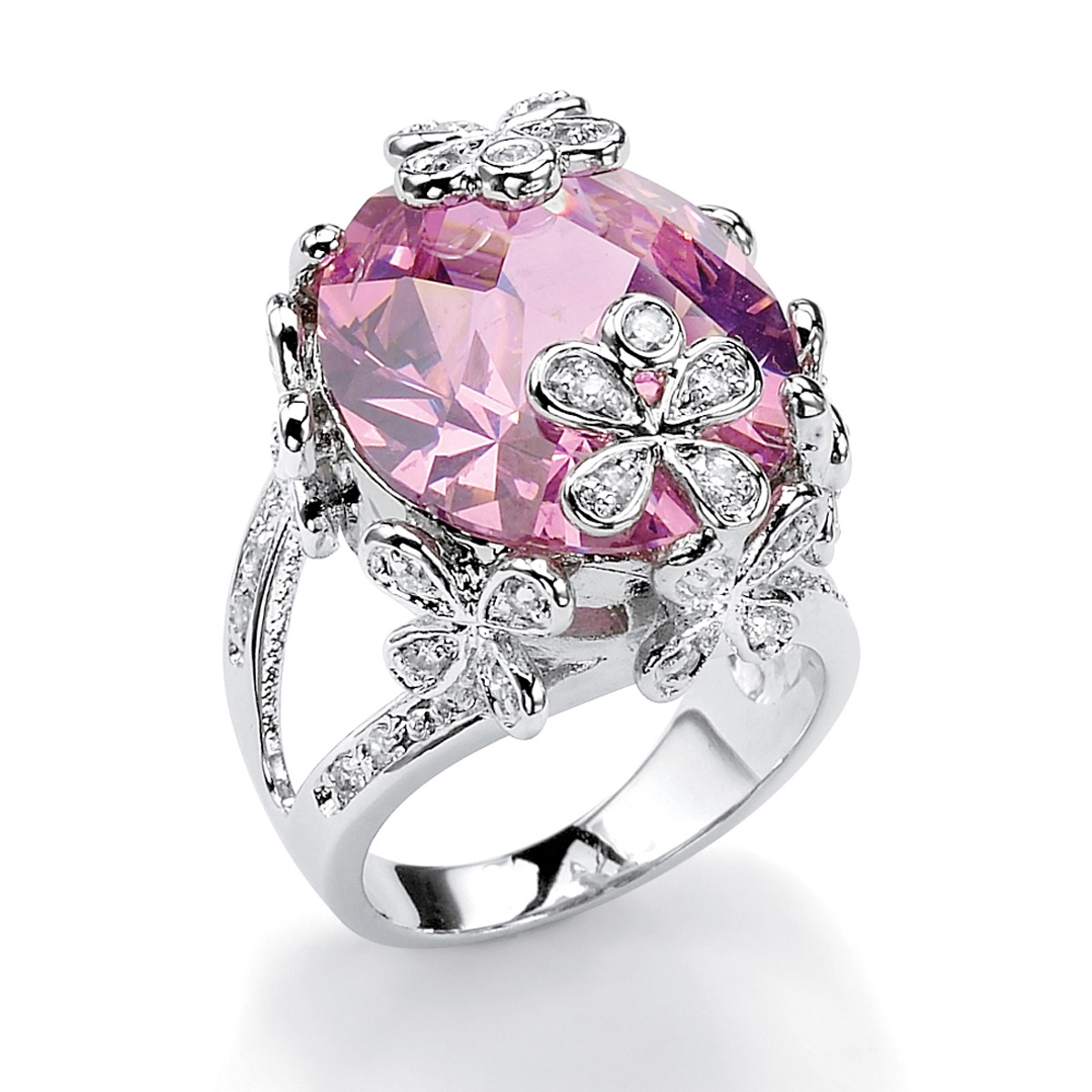 Lillith Star 21.42 TCW Oval Cut Pink Cubic Zirconia Silvertone Metal Flower and Butterfly Ring at Sears.com