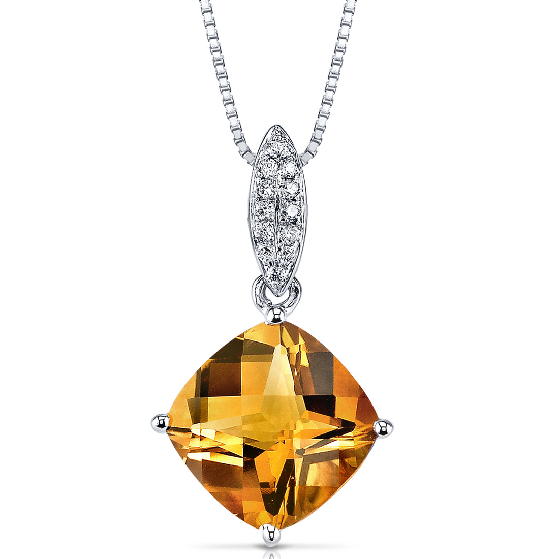 peora 14 Karat White Gold Cushion Cut 2.5 Carat Citrine and 0.06 Carat Diamond Pendant at Sears.com