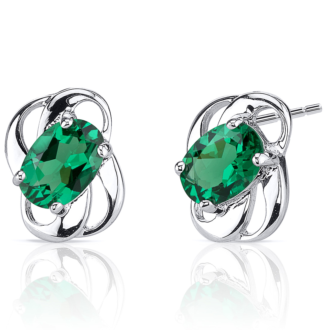 1.50 Carat Oval Shape Emerald Sterling Silver Rhodium Finish Earrings