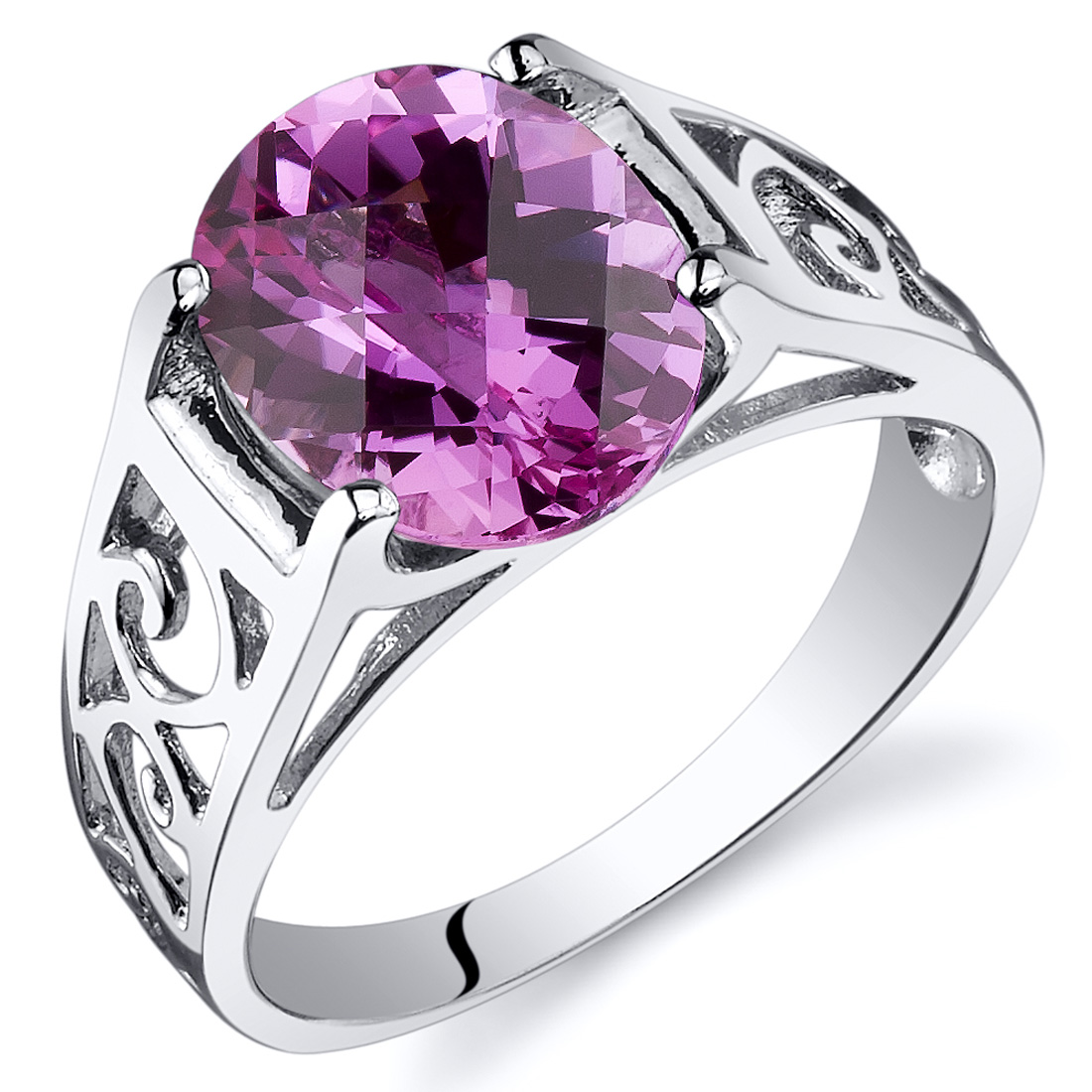 Checkerboard Cut 3.50 carats Pink Sapphire Solitiare Ring in Sterling