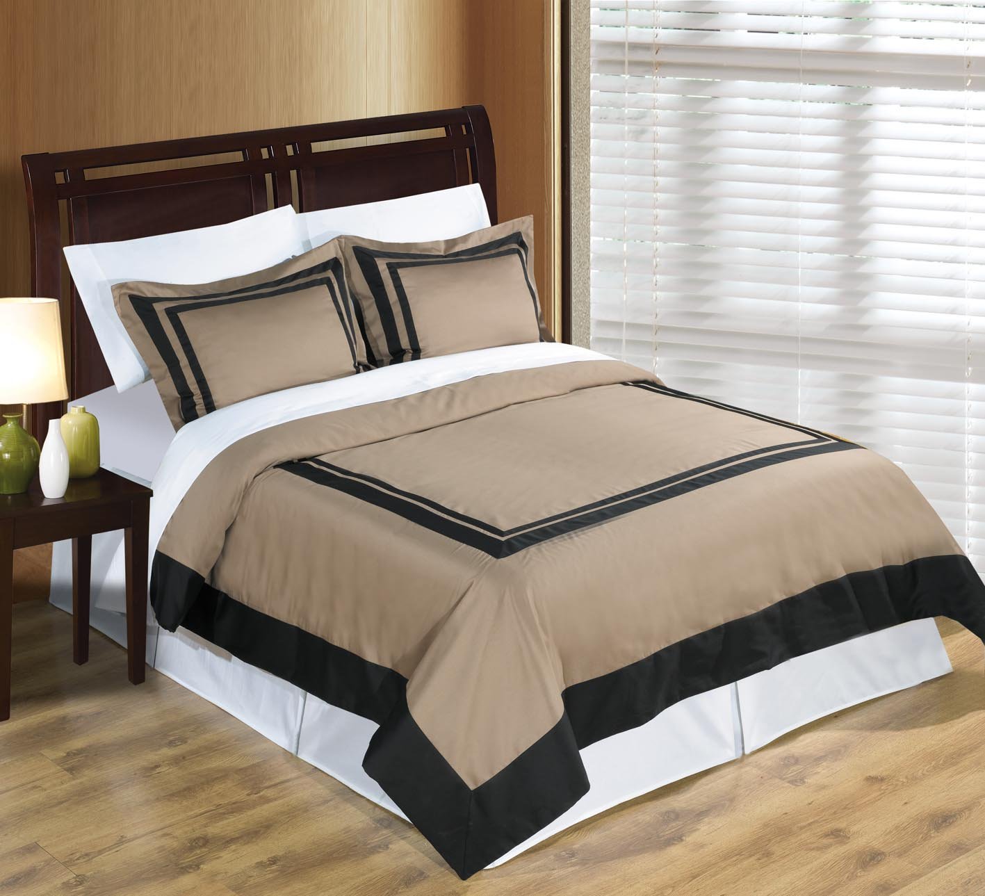 sheetsnthings 6PC Twin/ Twin XL Taupe with Black Hotel Bed in a Bag set includes: 2pc duvet set +1pc Down Alter. Comforter+ 3pc Sheet set at Sears.com