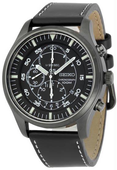 Seiko SNDA21 Mens Stainless Steel Case Chronograph Black Dial Black Leather Strap at Sears.com