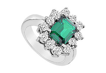 FineJewelryVault UBUK201W10CZE-118 Frosted Emerald and Cubic Zirconia Ring : 10K White Gold - 4.50 CT TGW - Size: 7 at Sears.com
