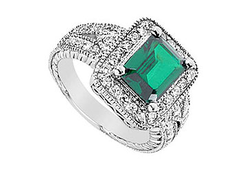 FineJewelryVault UBUK448W10CZE-118 Frosted Emerald and Cubic Zirconia Ring : 10K White Gold - 3.25 CT TGW - Size: 7 at Sears.com