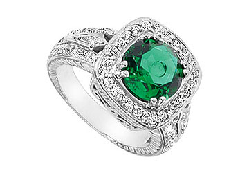 FineJewelryVault UBUK1106W10CZE-118 Frosted Emerald and Cubic Zirconia Ring : 10K White Gold - 4.00 CT TGW - Size: 7 at Sears.com
