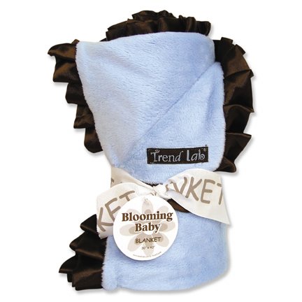 Trend Lab 102146 Receiving Blanket- 278C Blue Velour with  476C Brown Satin Ruffle Trim at Sears.com