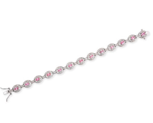 CZ Collections CZ BR1014-P Simulated Pink Sapphire C.Z. Diamond Oval Link Silver Bracelet at Sears.com