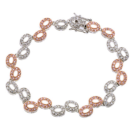CZ Collections CZ BR1539-1 C.Z. And Rose Gold Plated Oval Link Bubble - .925 - Sterling Silver Bracelet at Sears.com