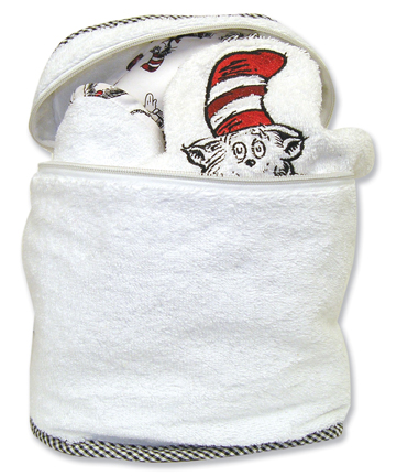 Trend Lab 30081 Dr. Seuss Cat In The Hat Oval Bath Bag- White Loop Terry with Cat Scatterprint Or Black Gingham Trim at Sears.com