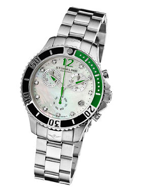 stuhrling Original 162CR.112J17 Ladies Diver on a Stainless Steel Bracelet White MOP Dial and Black-Green Bezel at Sears.com