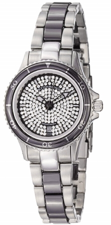 stuhrling Original 250.112O21 Womens Quartz&amp;#44; Stainless Steel Case and Ceramic Black-Stainless Steel Bracelet with Black Pave Crystal Dial W at Sears.com