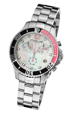 stuhrling Original 162CR.11217 Ladies Diver on a Stainless Steel Bracelet White MOP dial and Black-Pink bezel at Sears.com