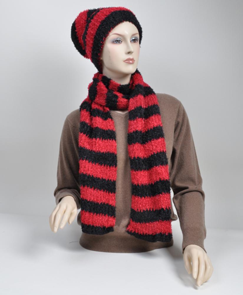 Dapper World New Women's Red And Black Pink Stripes scarf And Hat Set HY6 at Sears.com